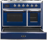 Majestic II 40 Inch Dual Fuel Natural Gas Freestanding Range in Blue with Chrome Trim