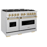 ZLINE Autograph Edition 48 in. 6.7 cu. ft. Classic Double Oven Gas Range with 8 Burner Cooktop in DuraSnow' Stainless Steel and Champagne Bronze Accents (CGRSZ-48-CB)