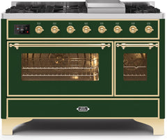 Majestic II 48 Inch Dual Fuel Natural Gas Freestanding Range in Emerald Green with Brass Trim