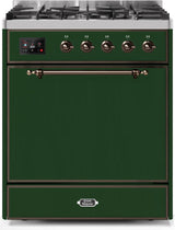 Majestic II 30 Inch Dual Fuel Liquid Propane Freestanding Range in Emerald Green with Bronze Trim