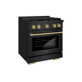 ZLINE Autograph Edition 30 in. 4.2 cu. ft. 4 Burner Gas Range with Convection Gas Oven in Black Stainless Steel and Champagne Bronze Accents (SGRBZ-30-CB)