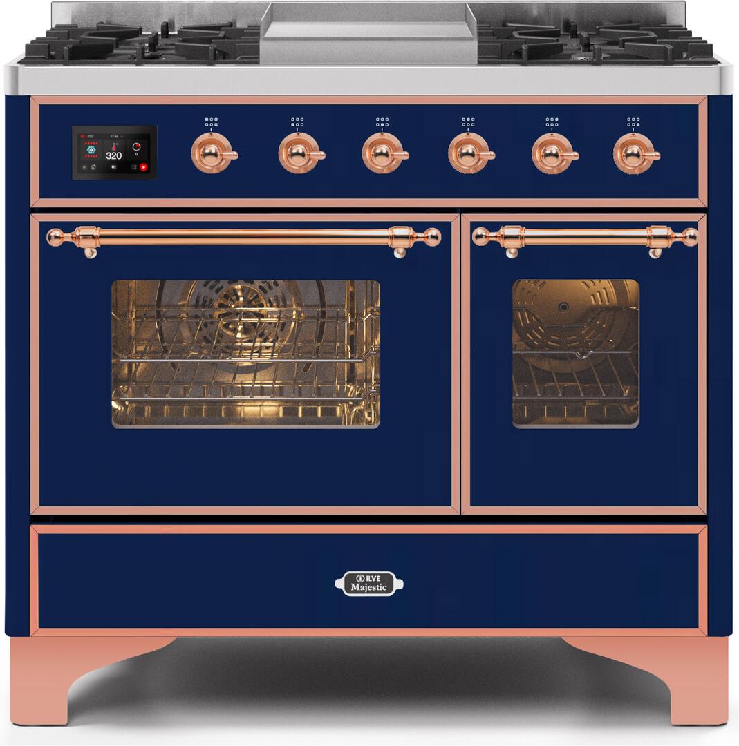 Majestic II 40 Inch Dual Fuel Natural Gas Freestanding Range in Blue with Copper Trim