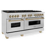 ZLINE Autograph Edition 60 in. 7.4 cu. ft. Dual Fuel Range with Gas Stove and Electric Oven in DuraSnow Stainless Steel with Accents (RASZ-SN-60)