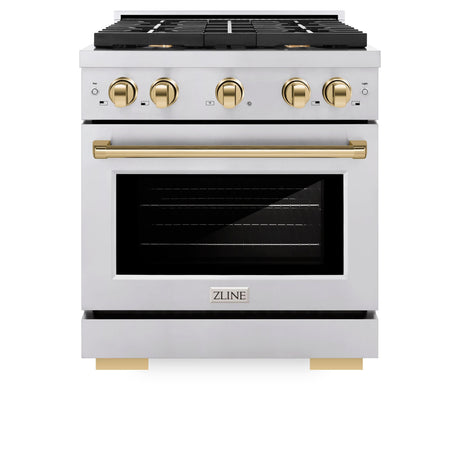 ZLINE Autograph Edition 30 in. 4.2 cu. ft. 4 Burner Gas Range with Convection Gas Oven in Stainless Steel and Polished Gold Accents (SGRZ-30-G)