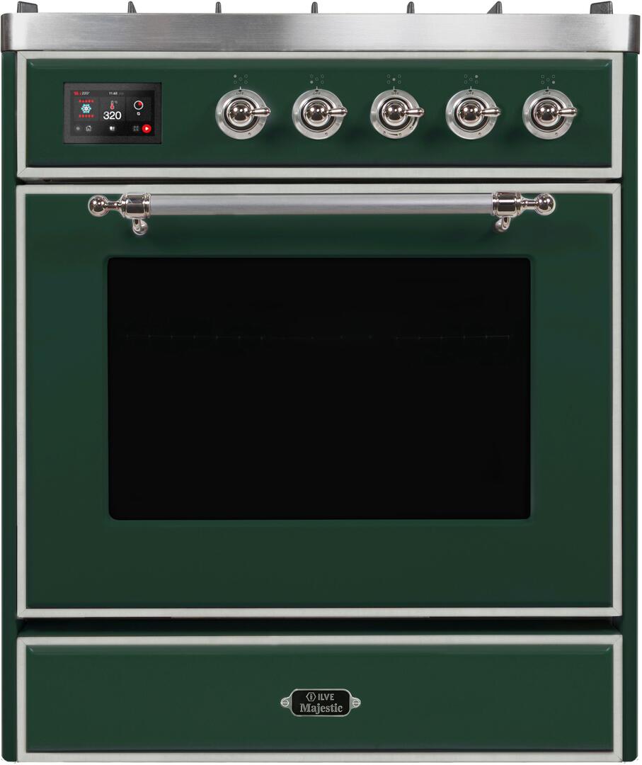 Majestic II 30 Inch Dual Fuel Liquid Propane Freestanding Range in Emerald Green with Chrome Trim