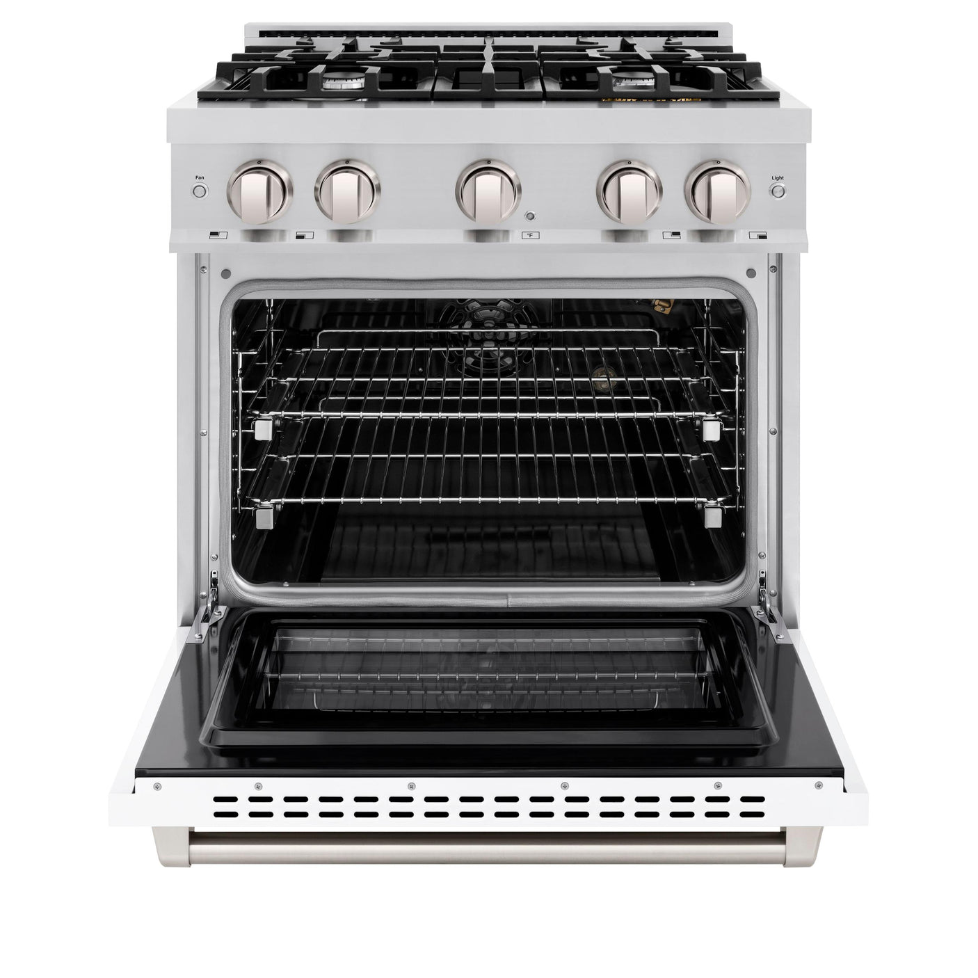 ZLINE 30 in. 4.2 cu. ft. Select Gas Range with 4 Burner Cooktop and Convection Gas Oven in Stainless Steel with White Matte Door (HGR-WM-30)