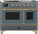 Majestic II 40 Inch Dual Fuel Natural Gas Freestanding Range in Blue Grey with Brass Trim