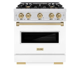 ZLINE Autograph Edition 30 in. 4.2 cu. ft. Classic Dual Fuel Range with 4 Burner Gas Cooktop and Electric Convection Oven in DuraSnow' Stainless Steel with White Matte Door and Champagne Bronze Accents (CDRSZ-WM-30-CB)