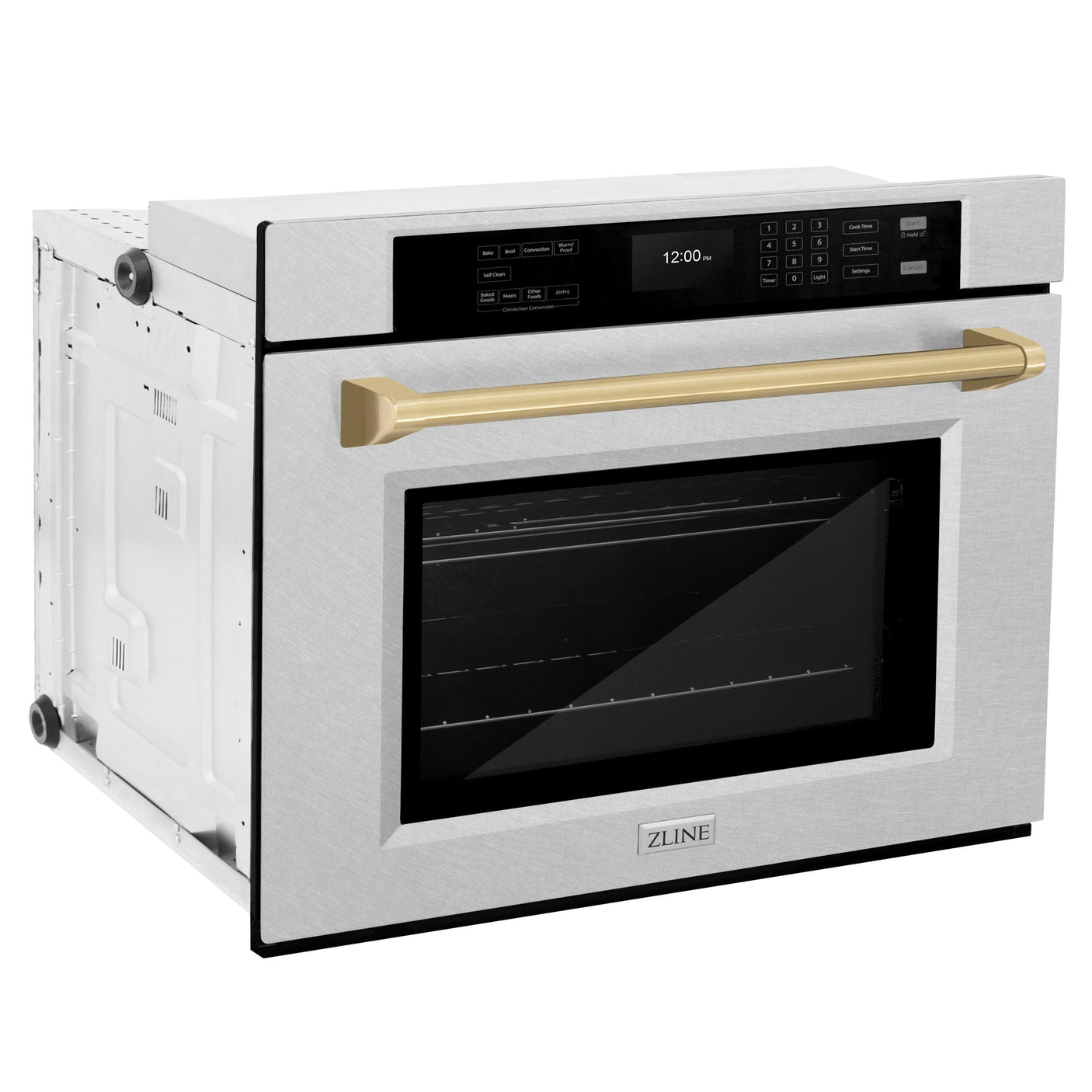 ZLINE 30 in. Autograph Edition Professional True Convection Single Wall Oven with Air Fry and Self Clean in DuraSnow' Stainless Steel with Champagne Bronze Handle (WASSZ-30-CB)