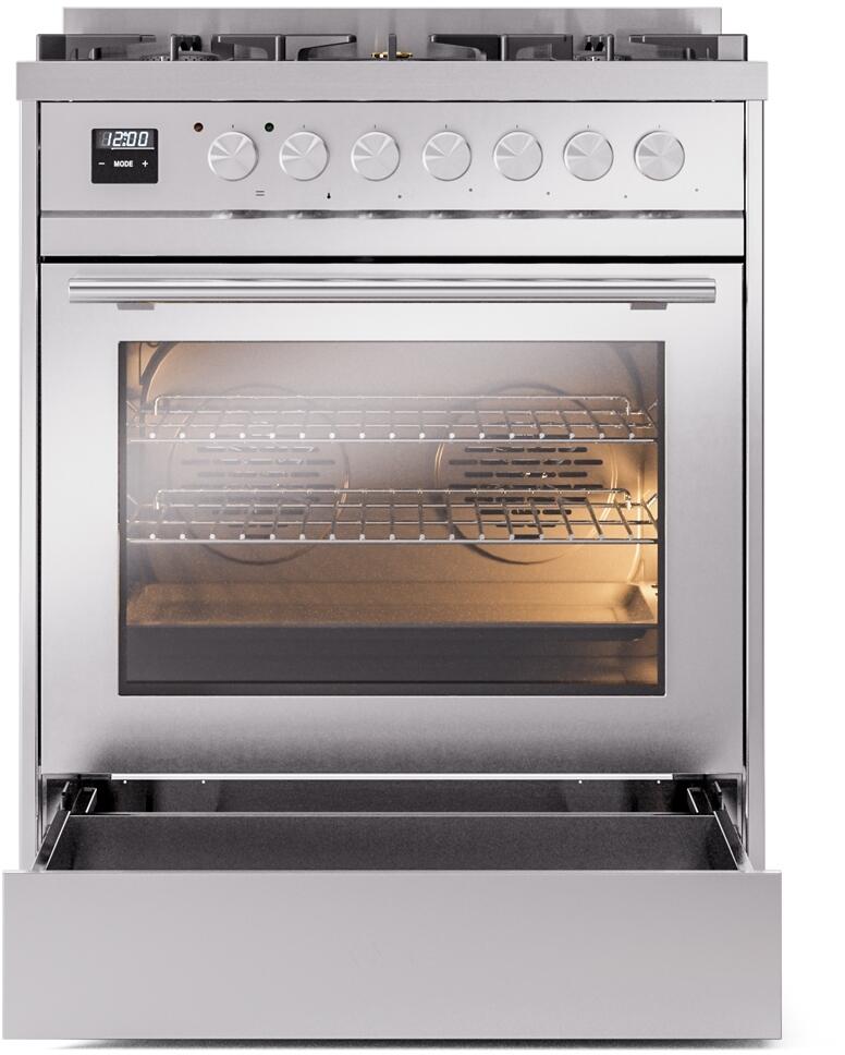 Professional Plus II 30 Inch Dual Fuel Natural Gas Freestanding Range in Stainless Steel with Trim