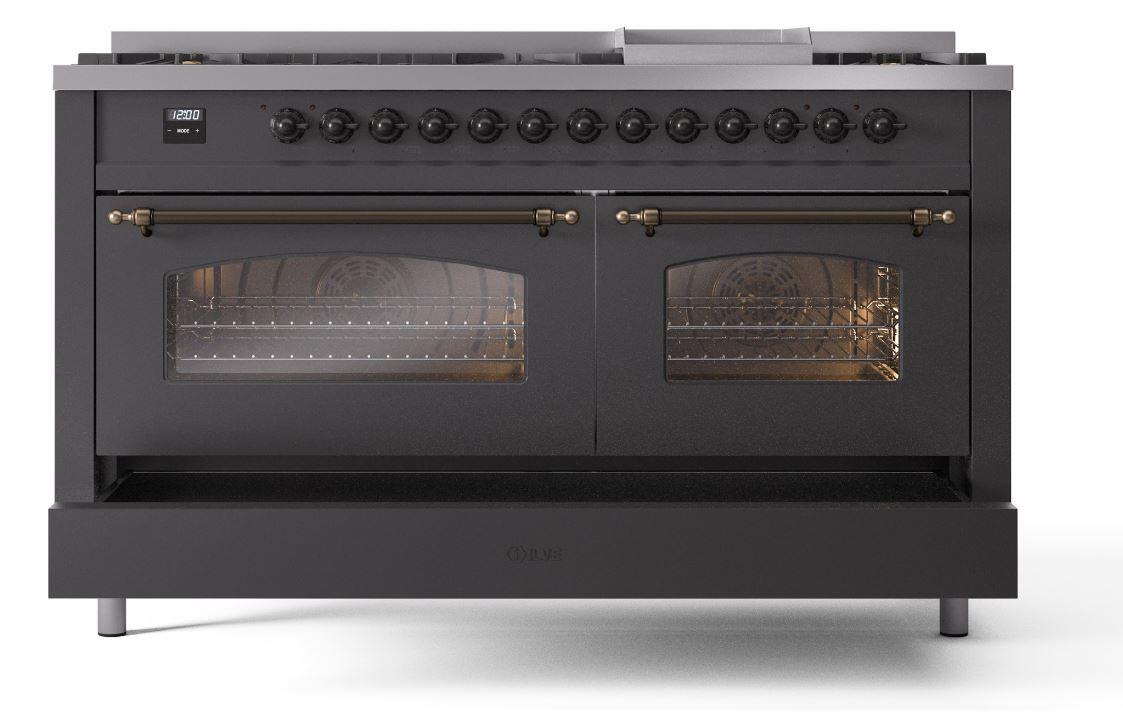 Nostalgie II 60 Inch Dual Fuel Liquid Propane Freestanding Range in Matte Graphite with Bronze Trim