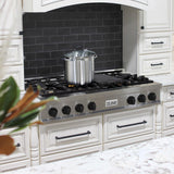 ZLINE Autograph Edition 48" Porcelain Rangetop with 7 Gas Burners in Fingerprint Resistant Stainless Steel and Matte Black Accents (RTSZ-48-MB)