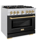 ZLINE Autograph Edition 36 in. 5.2 cu. ft. Select Dual Fuel Range with 6 Burner Gas Cooktop and Electric Convection Oven in DuraSnow' Stainless Steel with Black Matte Door and Champagne Bronze Accents (HDRSZ-BLM-36-CB)