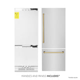 Products ZLINE 30? Autograph Edition 16.1 cu. ft. Built-in 2-Door Bottom Freezer Refrigerator with Internal Water and Ice Dispenser in Stainless Steel with Polished Gold Accents (RBIVZ-304-30-G)