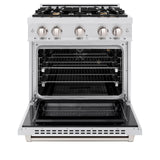 ZLINE 30 in. 4.2 cu. ft. Select Gas Range with Convection Gas Oven in DuraSnow' Stainless Steel with 4 Brass Burners (HGRS-BR-30)