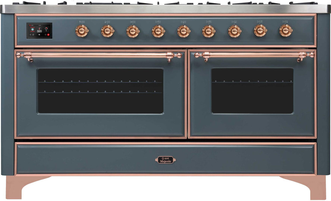 Majestic II 60 Inch Dual Fuel Natural Gas Freestanding Range in Blue Grey with Copper Trim