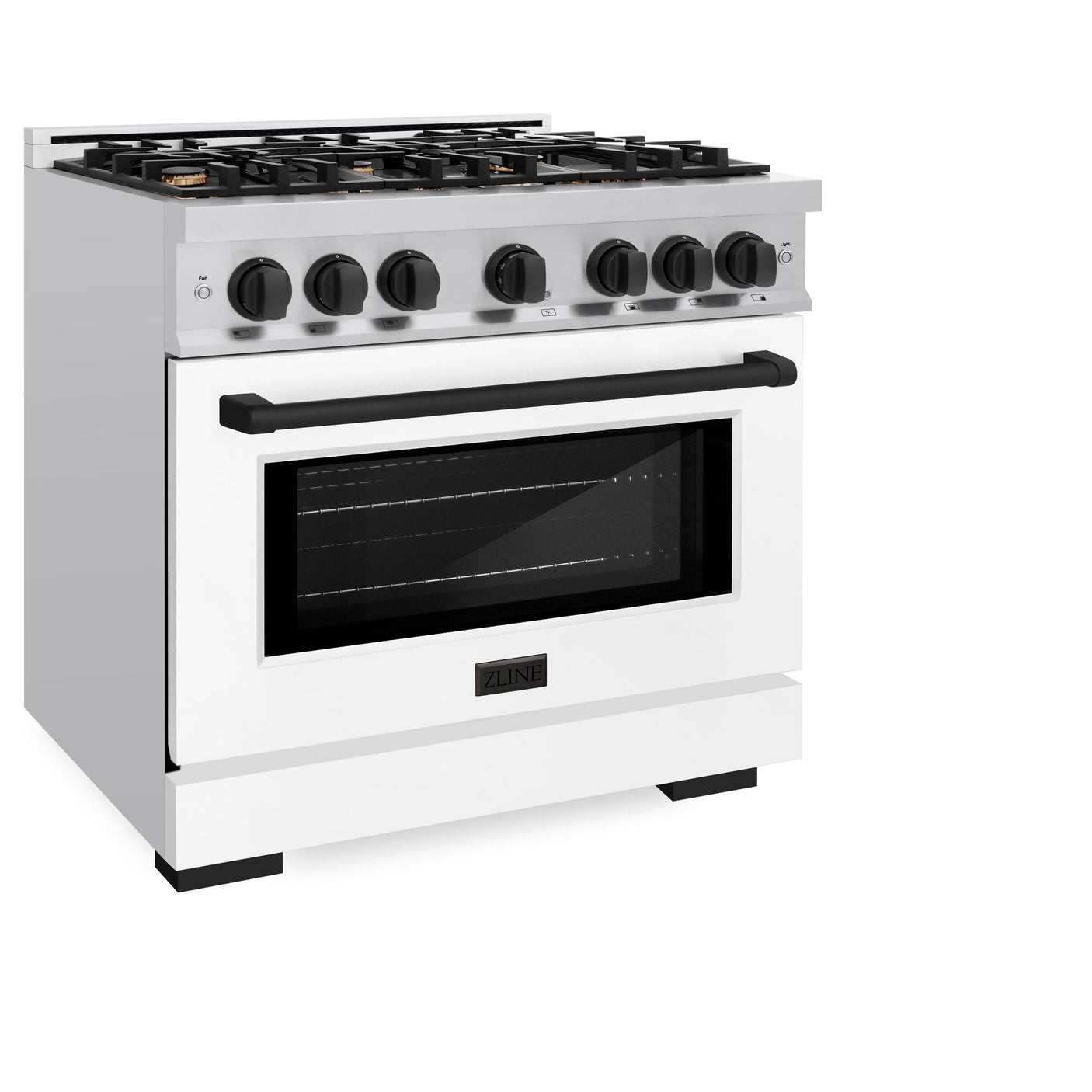 ZLINE Autograph Edition 36 in. 5.2 cu. ft. Select Gas Range with 6 Burner Cooktop and Convection Gas Oven in Stainless Steel with White Matte Door and Matte Black Accents (HGRZ-WM-36-MB)