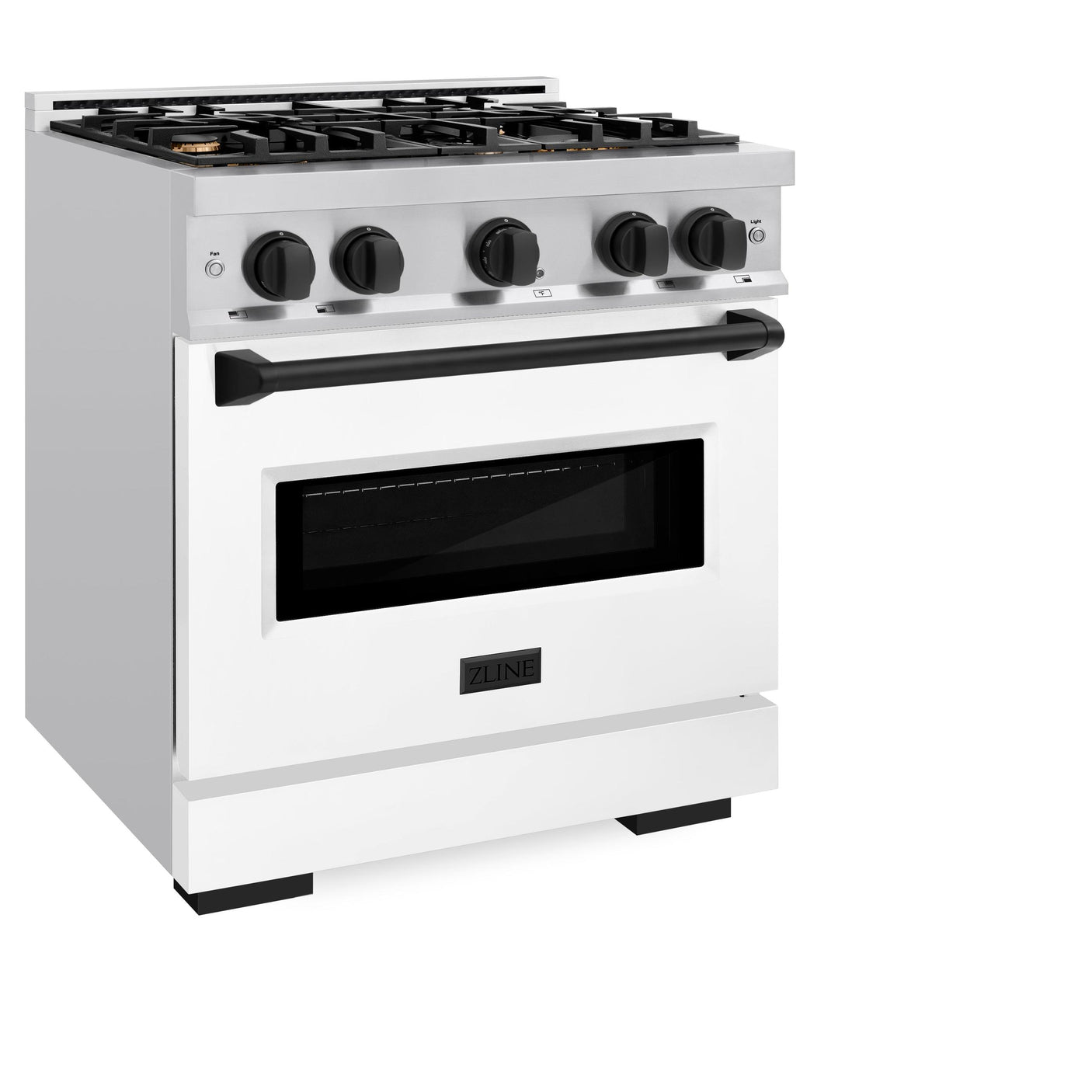 ZLINE Autograph Edition 30 in. 4.2 cu. ft. Classic Dual Fuel Range with 4 Burner Gas Cooktop and Electric Convection Oven in Stainless Steel with White Matte Door and Matte Black Accents (CDRZ-WM-30-MB)