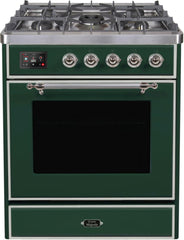 Majestic II 30 Inch Dual Fuel Liquid Propane Freestanding Range in Emerald Green with Chrome Trim