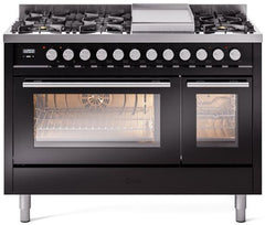 Professional Plus II 48 Inch Dual Fuel Liquid Propane Freestanding Range in Glossy Black with Trim