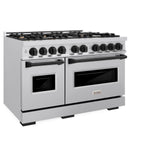 ZLINE Autograph Edition 48 in. 6.7 cu. ft. Classic Double Oven Dual Fuel Range with 8 Burner Gas Cooktop in Stainless Steel and Matte Black Accents (CDRZ-48-MB)