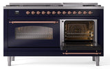 Nostalgie II 60 Inch Dual Fuel Liquid Propane Freestanding Range in Blue with Copper Trim