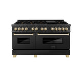 ZLINE Autograph Edition 60" 7.4 cu. ft. Dual Fuel Range with Gas Stove and Electric Oven in Black Stainless Steel with Accents (RABZ-60) [Color: Polished Gold Accents]