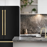 ZLINE 36" Autograph Edition 22.5 cu. ft Freestanding French Door Refrigerator with Ice Maker in Fingerprint Resistant Black Stainless Steel with Accents (RFMZ-36-BS) [Color: Gold Accents]