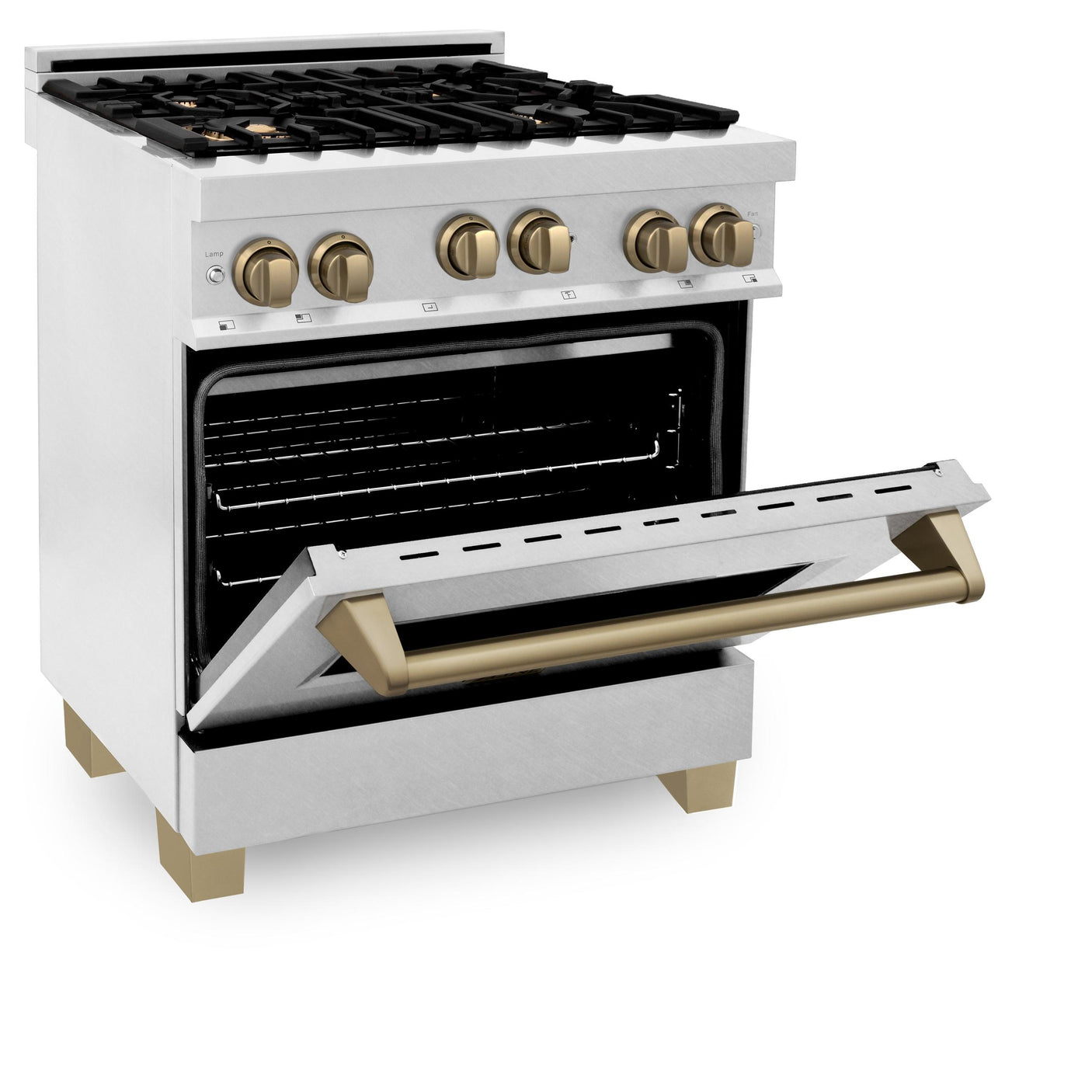 ZLINE 30" 4.0 cu. ft. Range with Gas Stove and Gas Oven in DuraSnow® Stainless Steel with Accents (RGSZ-SN-30) [Accent: Champagne Bronze]