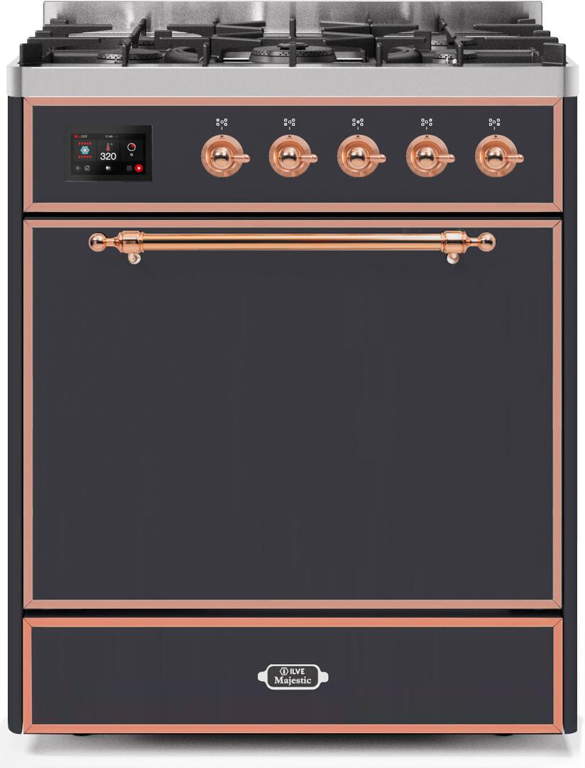 Majestic II 30 Inch Dual Fuel Natural Gas Freestanding Range in Matte Graphite with Copper Trim