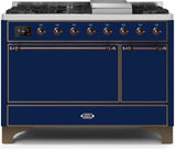 Majestic II 48 Inch Dual Fuel Natural Gas Freestanding Range in Blue with Bronze Trim