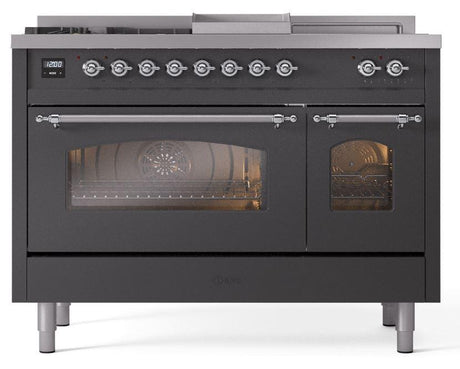 Nostalgie II 48 Inch Dual Fuel Liquid Propane Freestanding Range in Matte Graphite with Chrome Trim