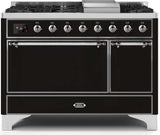 Majestic II 48 Inch Dual Fuel Liquid Propane Freestanding Range in Glossy Black with Chrome Trim