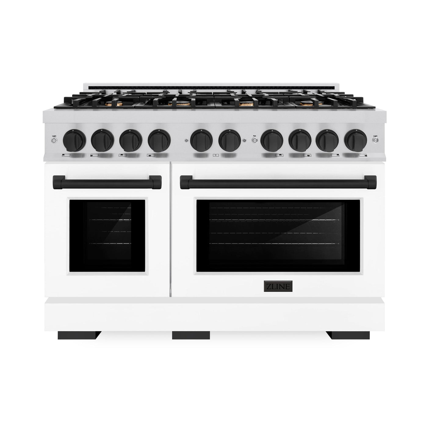 ZLINE Autograph Edition 48 in. 6.7 cu. ft. Select Double Oven Gas Range with 8 Burner Cooktop in Stainless Steel with White Matte Doors and Matte Black Accents (HGRZ-WM-48-MB)