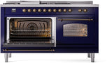 Nostalgie II 60 Inch Dual Fuel Liquid Propane Freestanding Range in Blue with Bronze Trim