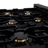 ZLINE 36 in. Porcelain Gas Stovetop in Black Stainless with 6 Gas Brass Burners (RTB-BR-36) [Color: Black Stainless Steel with Brass Burners]