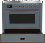 Majestic II 36 Inch Dual Fuel Natural Gas Freestanding Range in Blue Grey with Bronze Trim