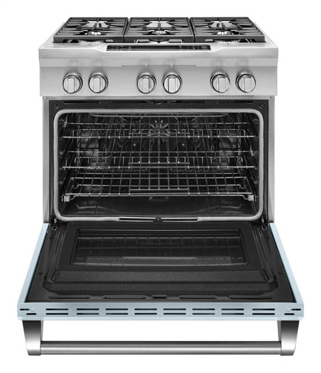 Limited Edition KitchenAid® 36'' 6-Burner Dual Fuel Freestanding Range, Commercial-Style - Misty Blue