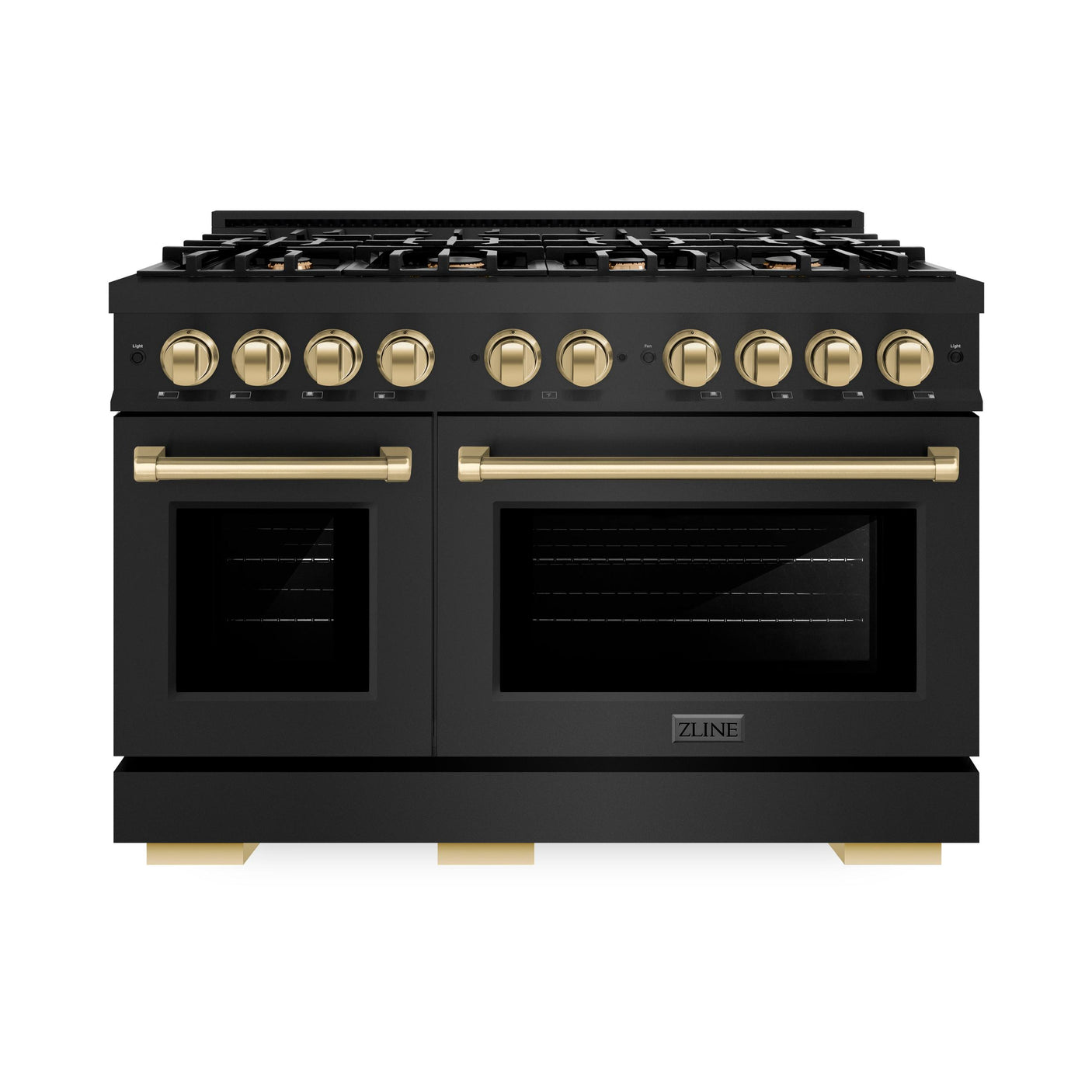 ZLINE Autograph Edition 48 in. 6.7 cu. ft. Select Double Oven Gas Range with 8 Burner Cooktop in Black Stainless Steel and Champagne Bronze Accents (HGRBZ-48-CB)