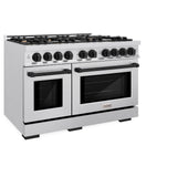 ZLINE Autograph Edition 48 in. 6.7 cu. ft. Select Double Oven Gas Range with 8 Burner Cooktop in DuraSnow' Stainless Steel and Matte Black Accents (HGRSZ-48-MB)