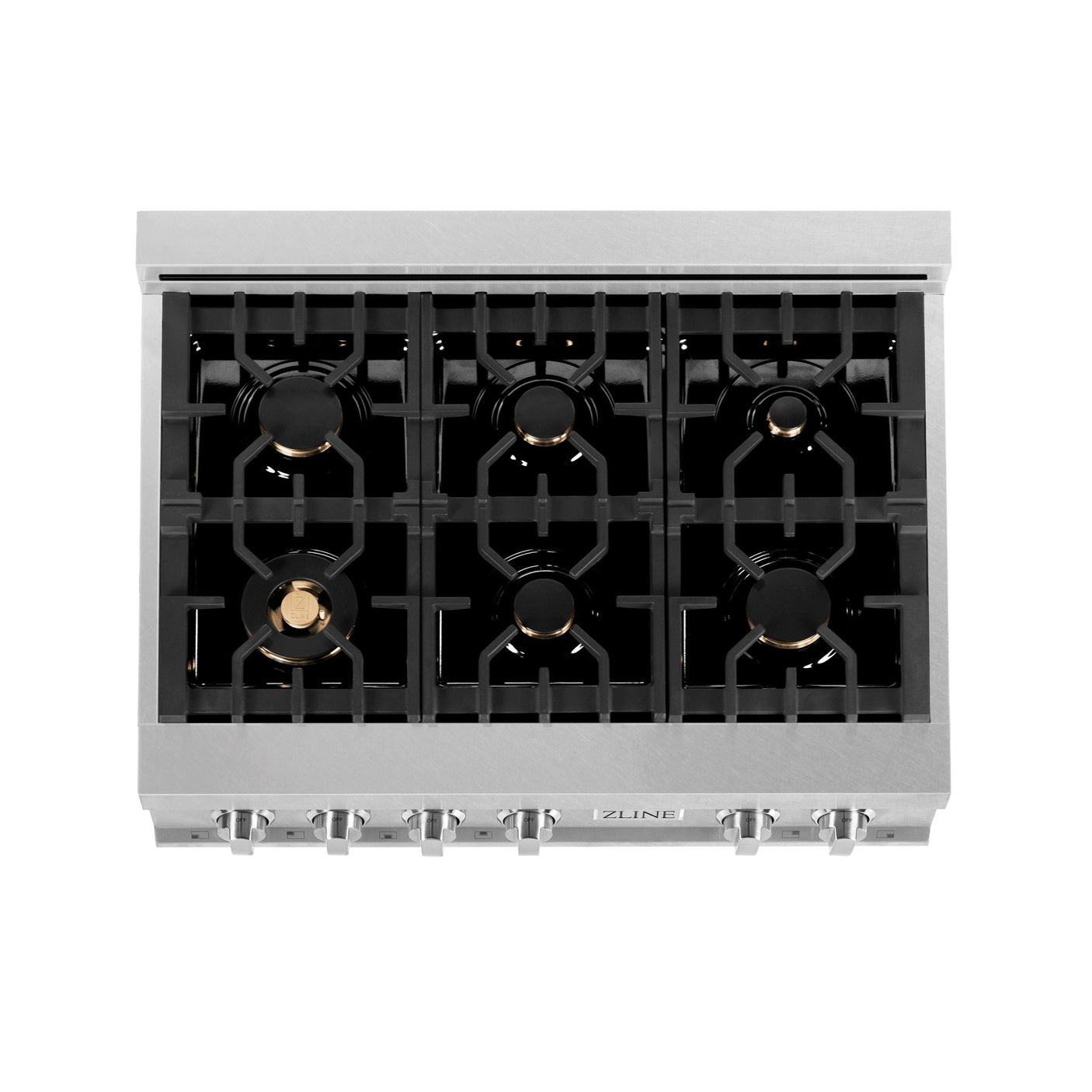 ZLINE 36 in. Porcelain Rangetop in DuraSnow Stainless Steel with 6 Gas Burners (RTS-36) Available with Brass Burners [Color: DuraSnow Stainless Steel with Brass Burners]