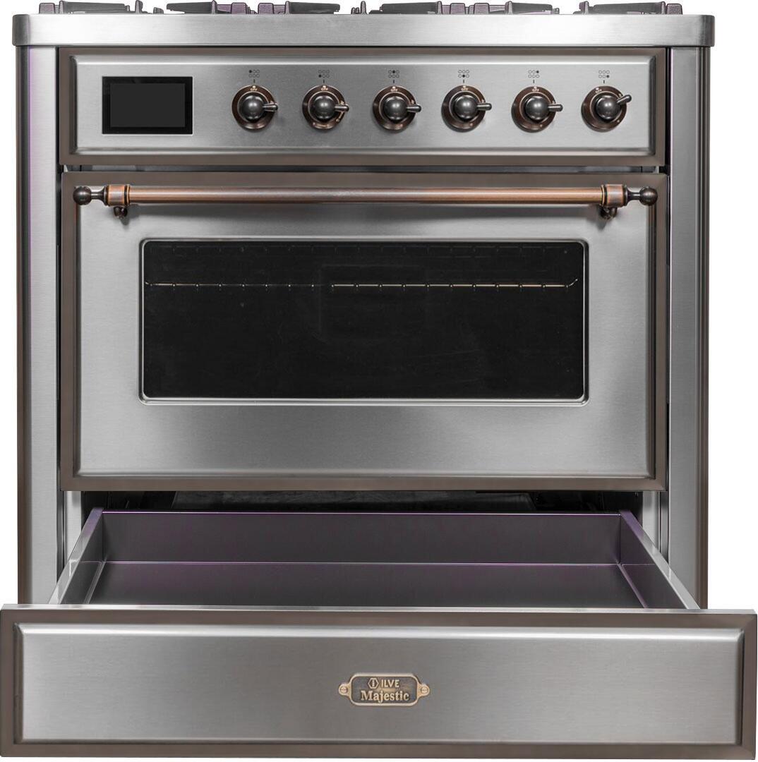 Majestic II 36 Inch Dual Fuel Liquid Propane Freestanding Range in Stainless Steel with Bronze Trim