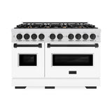 ZLINE Autograph Edition 48 in. 6.7 cu. ft. Classic Double Oven Gas Range with 8 Burner Cooktop in DuraSnow' Stainless Steel with White Matte Doors and Matte Black Accents (CGRSZ-WM-48-MB)