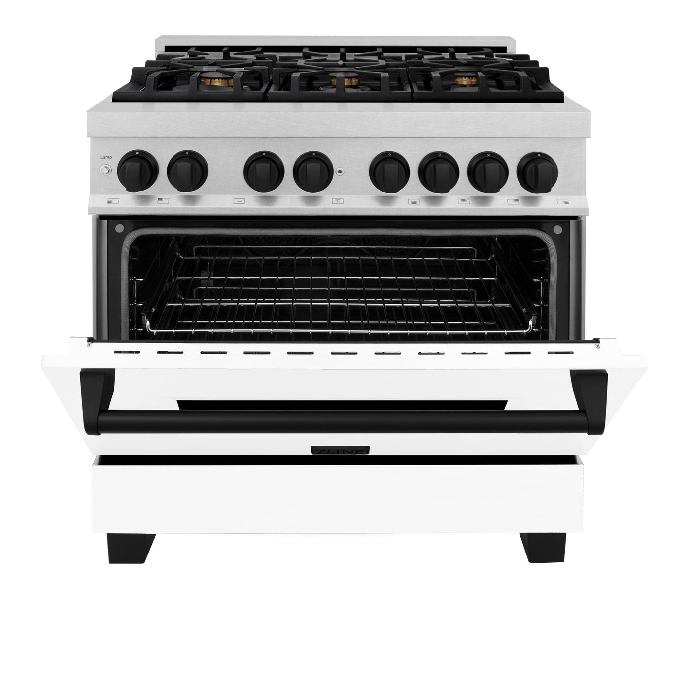 ZLINE Autograph Edition 36" 4.6 cu. ft. Dual Fuel Range with Gas Stove and Electric Oven in DuraSnow Stainless Steel with White Matte Door and Accents (RASZ-WM-36) [Color: Matte Black]