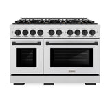 ZLINE Autograph Edition 48 in. 6.7 cu. ft. Select Double Oven Gas Range with 8 Burner Cooktop in DuraSnow' Stainless Steel and Matte Black Accents (HGRSZ-48-MB)