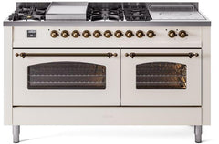 Nostalgie II 60 Inch Dual Fuel Liquid Propane Freestanding Range in Antique White with Bronze Trim