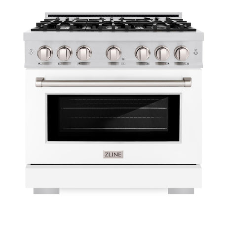 ZLINE 36 in. 5.2 cu. ft. Select Dual Fuel Range with 6 Burner Gas Cooktop and Electric Convection Oven in Stainless Steel with White Matte Door (HDR-WM-36)