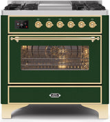 Majestic II 36 Inch Dual Fuel Liquid Propane Freestanding Range in Emerald Green with Brass Trim