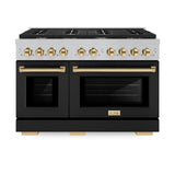 ZLINE Autograph Edition 48 in. 6.7 cu. ft. Paramount Double Oven Dual Fuel Range with 8 Burner Gas Cooktop in DuraSnow' Stainless Steel with Black Matte Door and Polished Gold Accents (SDRSZ-BLM-48-G)