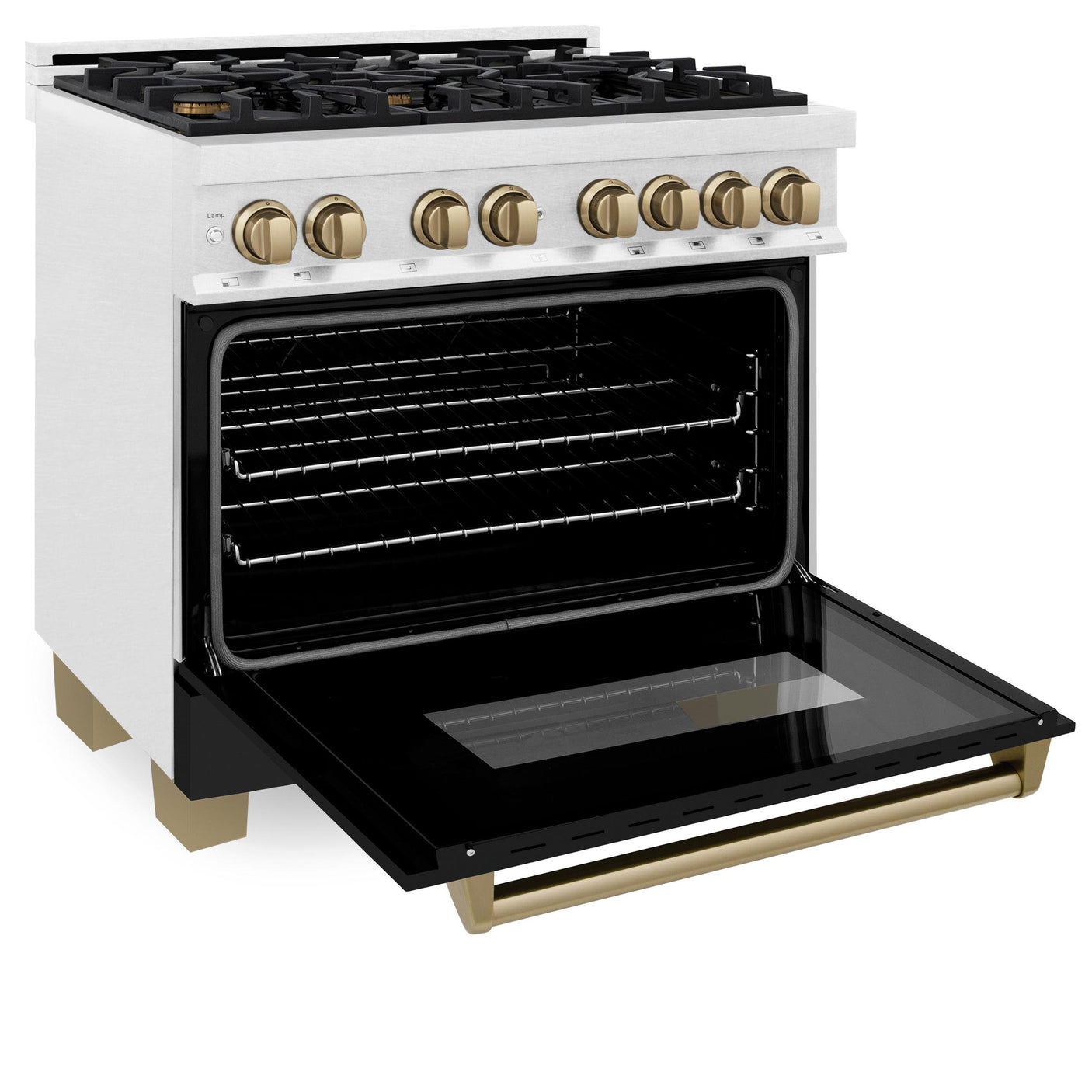 ZLINE Autograph Edition 36 in. 4.6 cu. ft. Dual Fuel Range with Gas Stove and Electric Oven in Fingerprint Resistant DuraSnow' Stainless Steel with Black Matte Door and Champagne Bronze Accents (RASZ-BLM-36-CB)